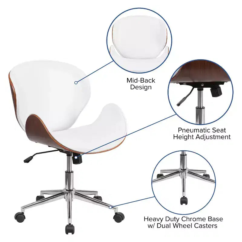 Chaise de bureau de conférence mi-dossier en bois avec siège en similicuir