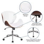 Chaise de bureau de conférence mi-dossier en bois avec siège en similicuir