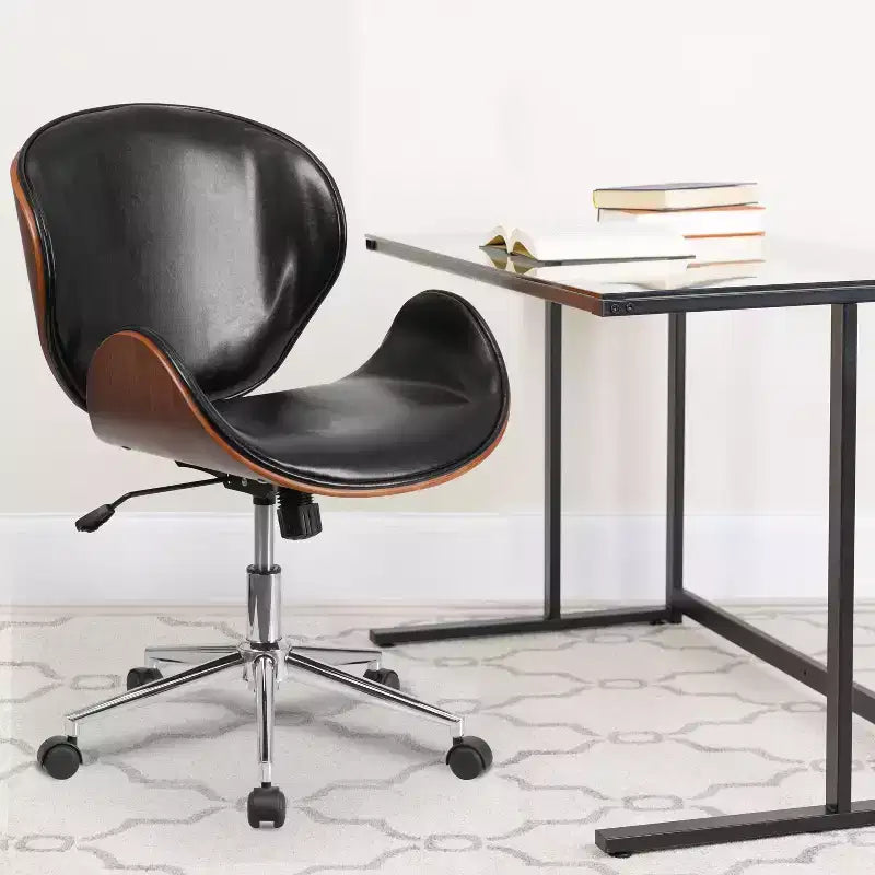 Chaise de bureau de conférence mi-dossier en bois avec siège en similicuir