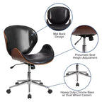 Chaise de bureau de conférence mi-dossier en bois avec siège en similicuir