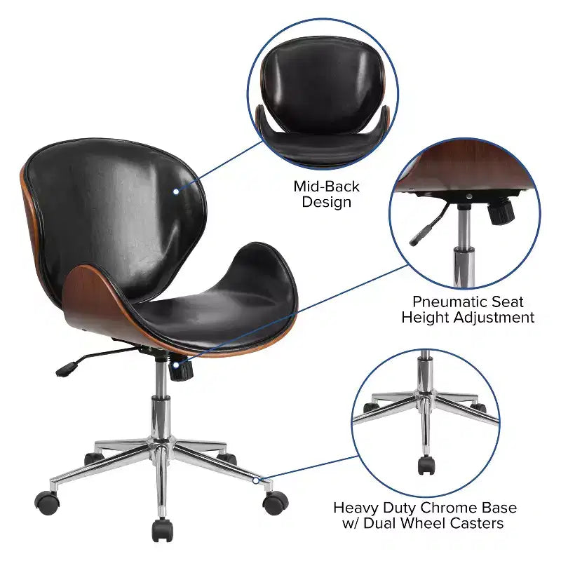 Chaise de bureau de conférence mi-dossier en bois avec siège en similicuir