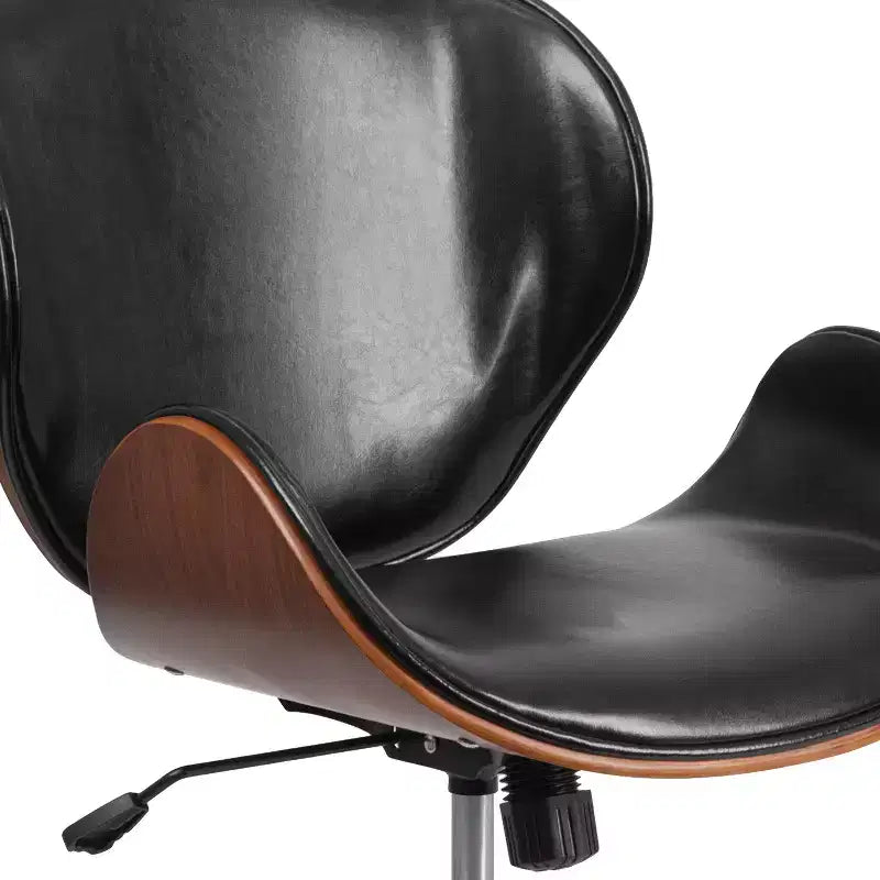 Chaise de bureau de conférence mi-dossier en bois avec siège en similicuir