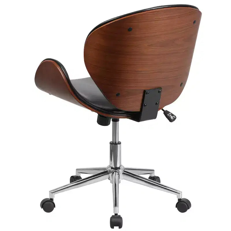 Chaise de bureau de conférence mi-dossier en bois avec siège en similicuir