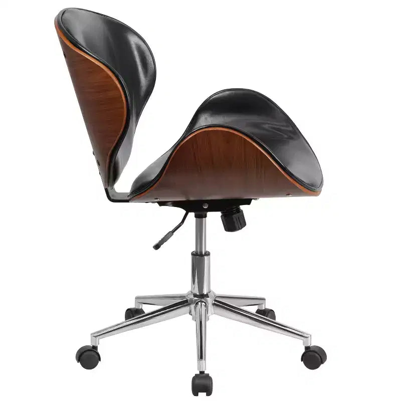 Chaise de bureau de conférence mi-dossier en bois avec siège en similicuir