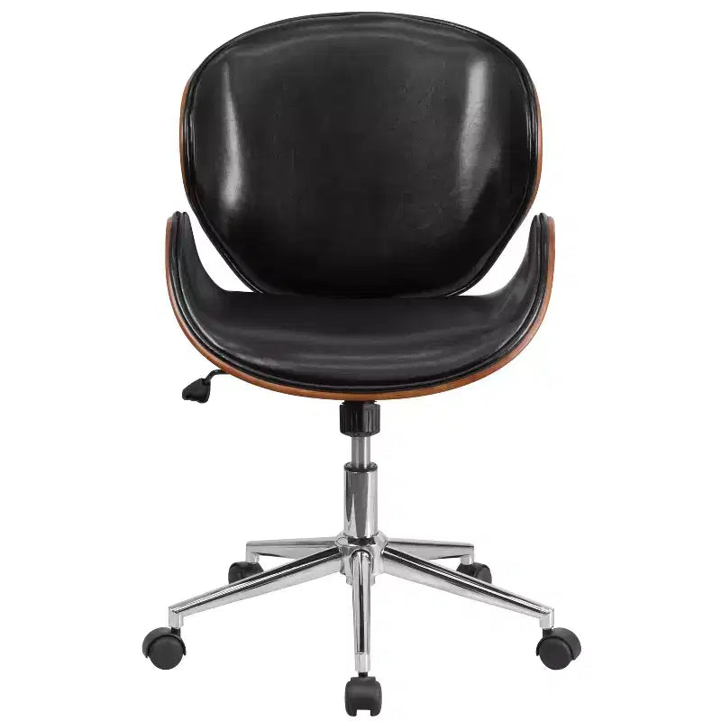 Chaise de bureau de conférence mi-dossier en bois avec siège en similicuir