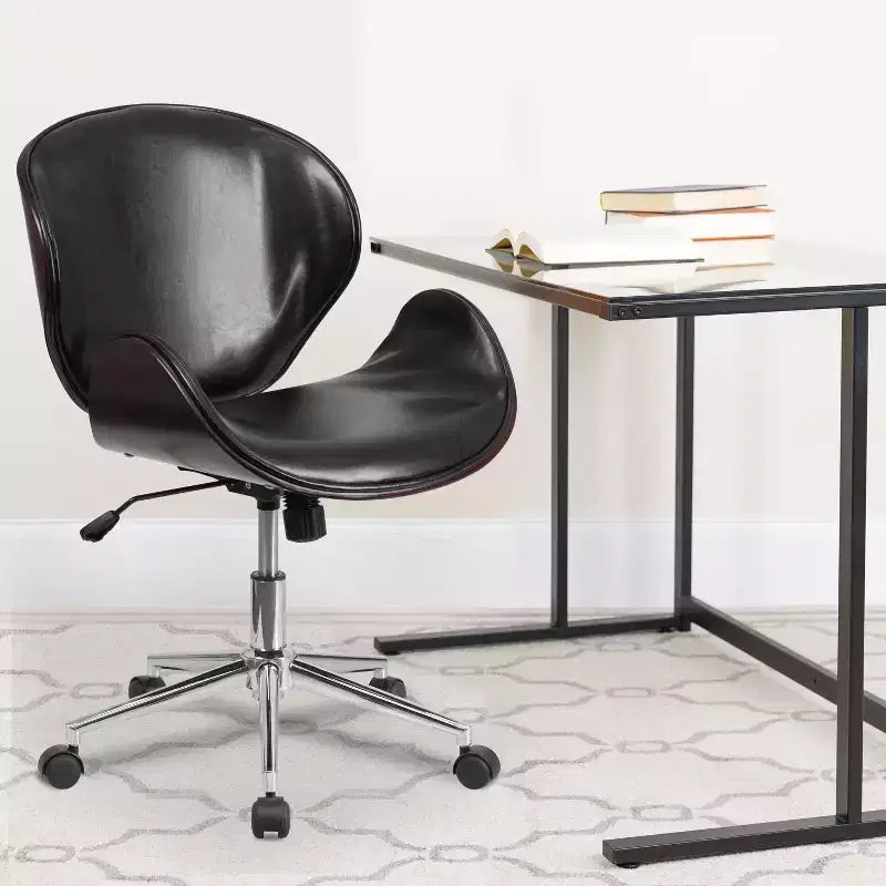 Chaise de bureau de conférence mi-dossier en bois avec siège en similicuir