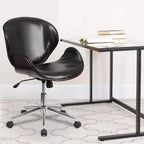 Chaise de bureau de conférence mi-dossier en bois avec siège en similicuir