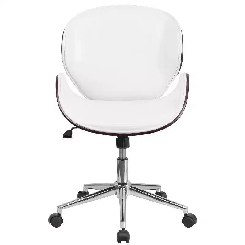 Chaise de bureau de conférence mi-dossier en bois avec siège en similicuir