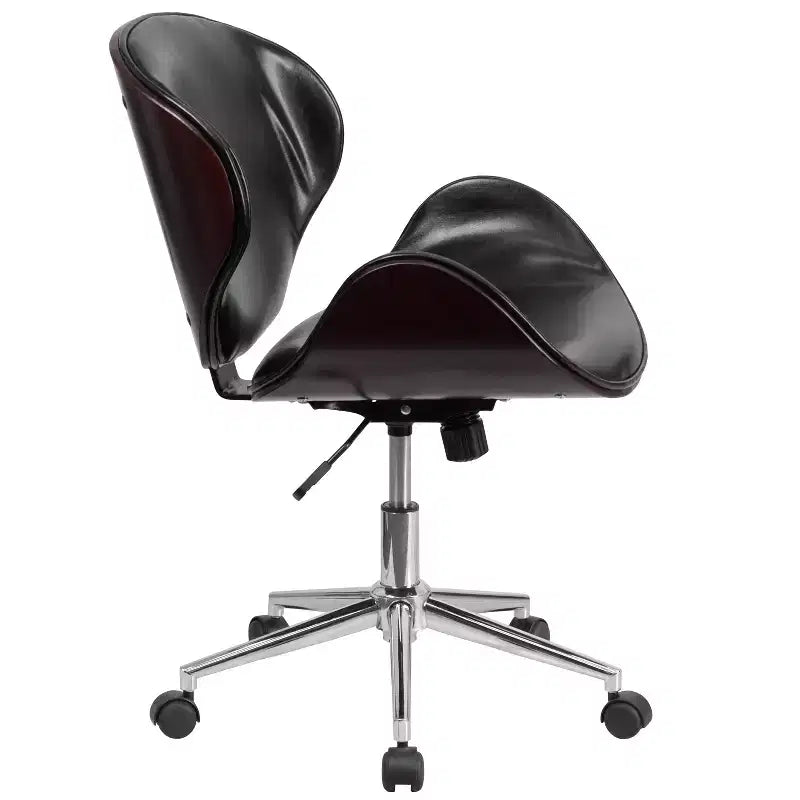 Chaise de bureau de conférence mi-dossier en bois avec siège en similicuir