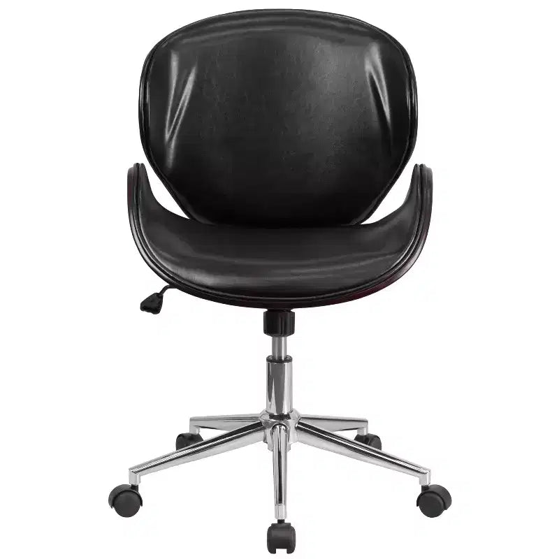 Chaise de bureau de conférence mi-dossier en bois avec siège en similicuir
