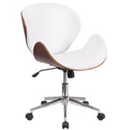 Chaise de bureau de conférence mi-dossier en bois avec siège en similicuir