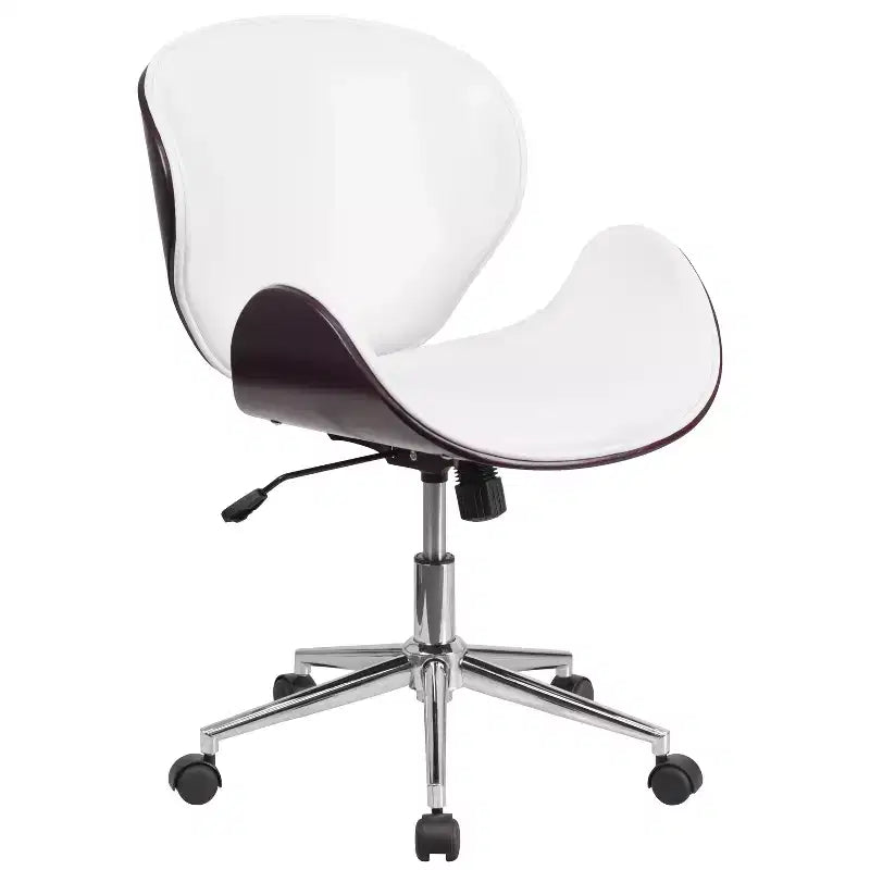 Chaise de bureau de conférence mi-dossier en bois avec siège en similicuir