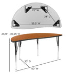 Table d'activités collaborative laminée thermique flexible demi-cercle vague 60 po - Pieds réglables en hauteur standard