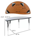 Table d'activités collaborative laminée thermique flexible demi-cercle vague 60 po - Pieds réglables en hauteur standard