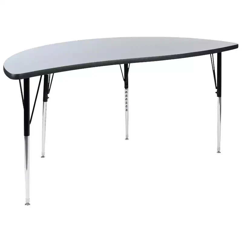 Table d'activités collaborative laminée thermique flexible demi-cercle vague 60 po - Pieds réglables en hauteur standard