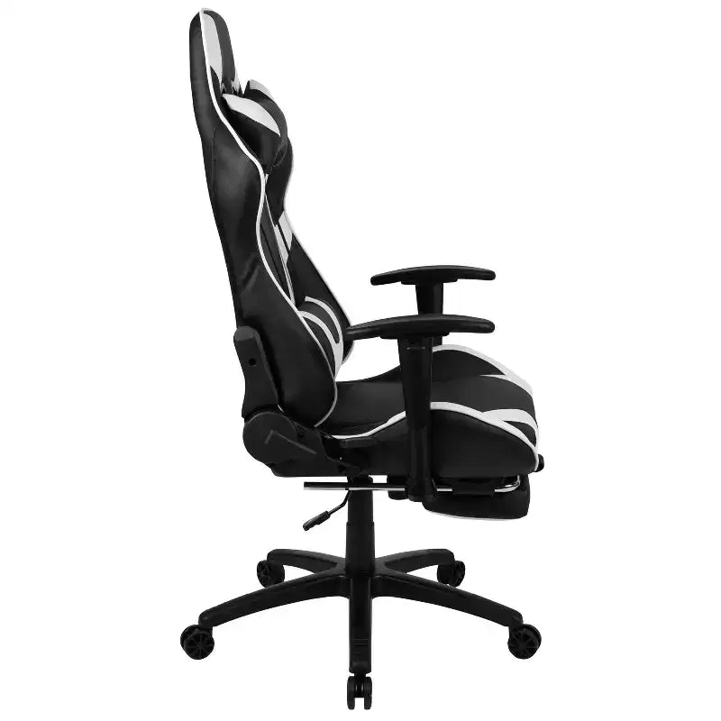 Fauteuil de jeu ergonomique Racing avec dossier inclinable et repose-pieds en similicuir rouge