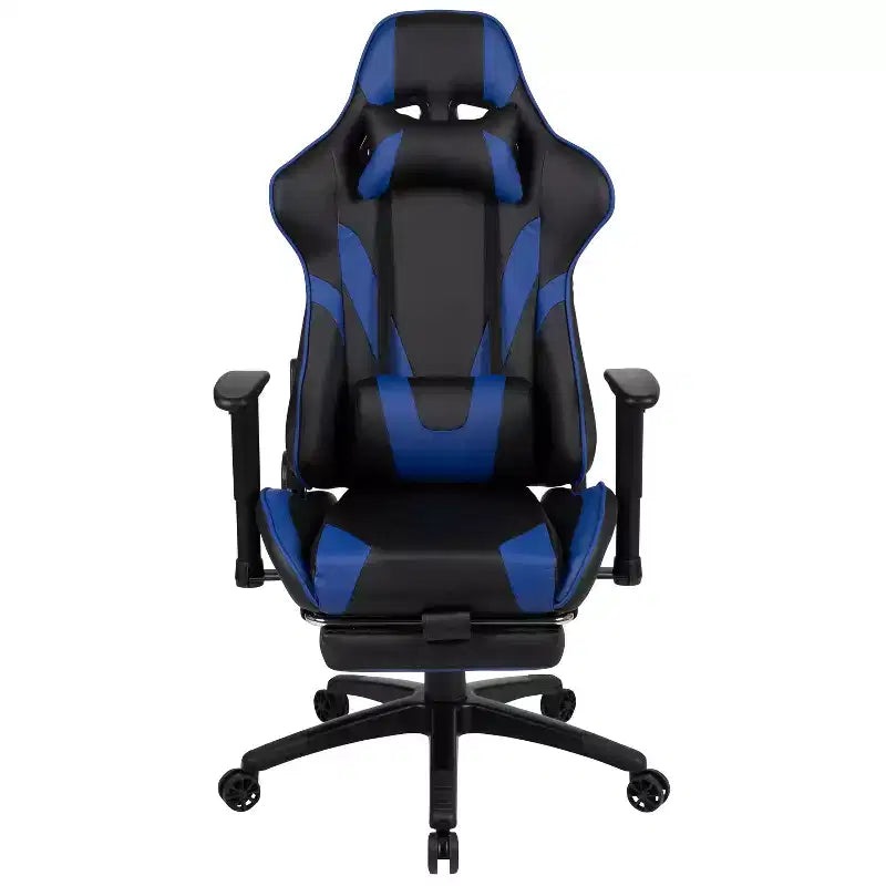 Fauteuil de jeu ergonomique Racing avec dossier inclinable et repose-pieds en similicuir rouge