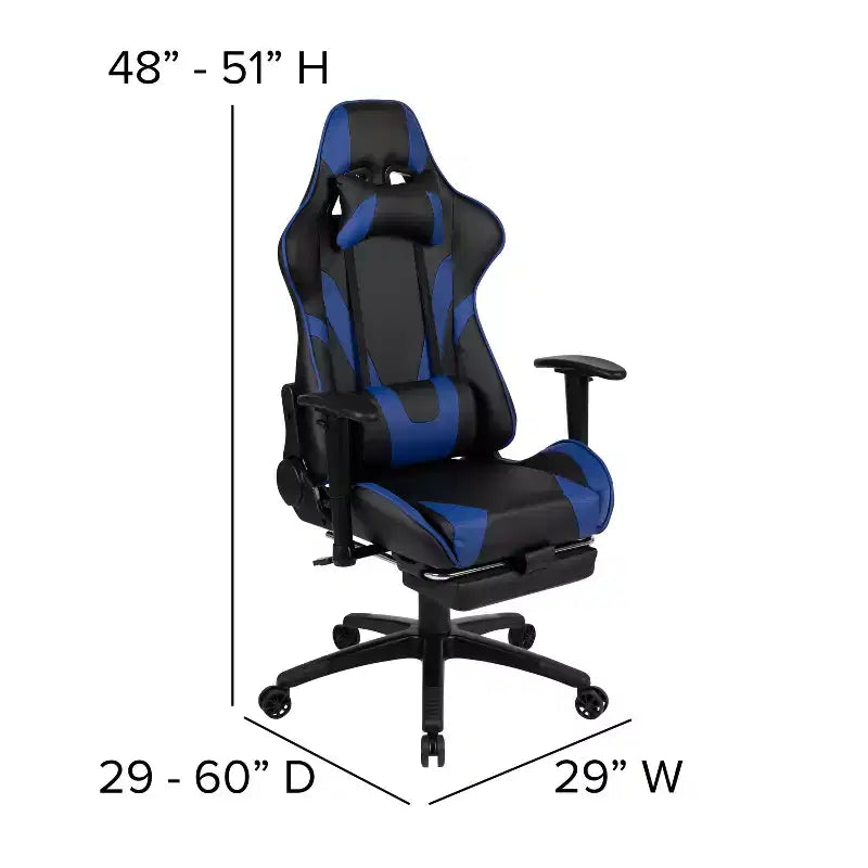 Fauteuil de jeu ergonomique Racing avec dossier inclinable et repose-pieds en similicuir rouge
