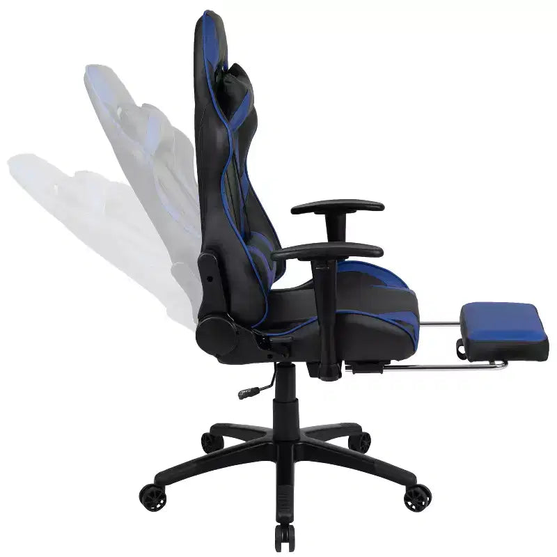 Fauteuil de jeu ergonomique Racing avec dossier inclinable et repose-pieds en similicuir rouge