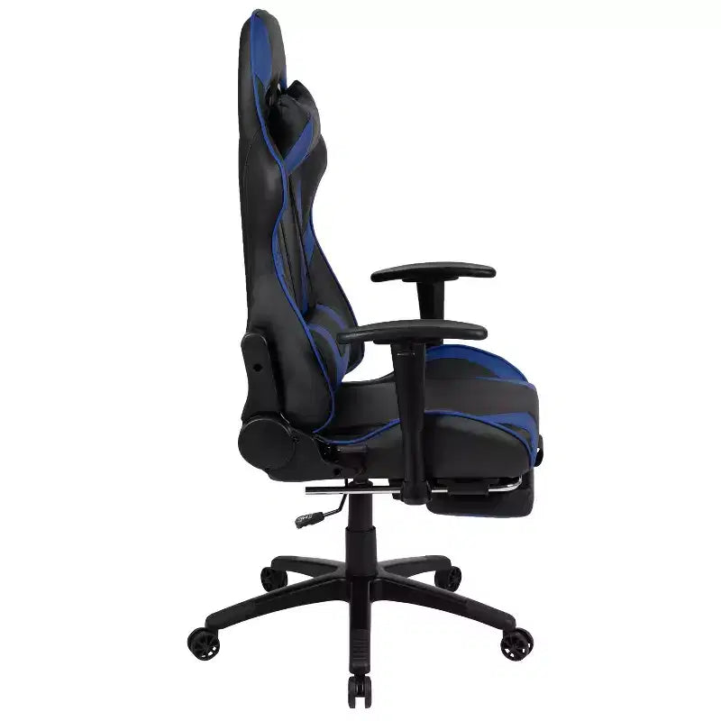 Fauteuil de jeu ergonomique Racing avec dossier inclinable et repose-pieds en similicuir rouge