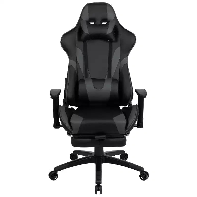 Fauteuil de jeu ergonomique Racing avec dossier inclinable et repose-pieds en similicuir rouge