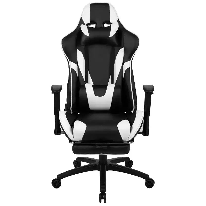 Fauteuil de jeu ergonomique Racing avec dossier inclinable et repose-pieds en similicuir rouge