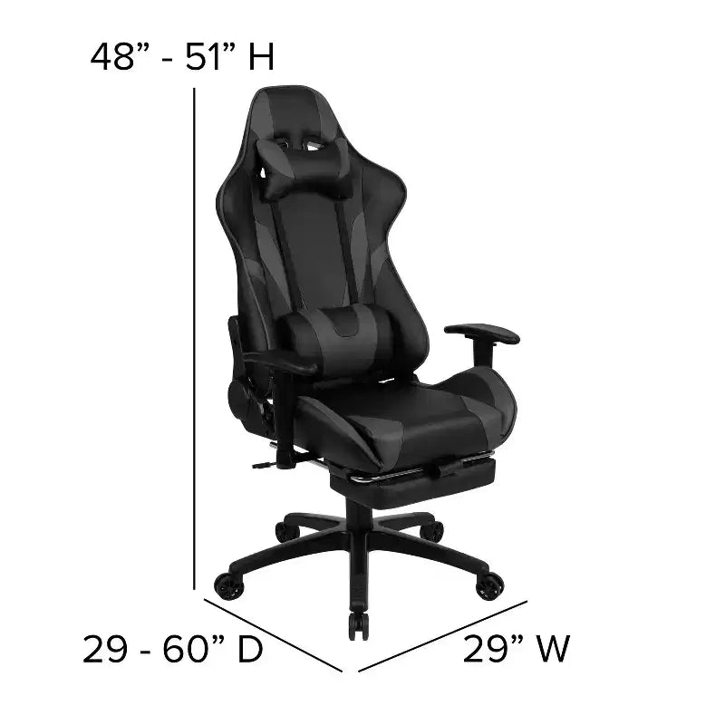Fauteuil de jeu ergonomique Racing avec dossier inclinable et repose-pieds en similicuir rouge