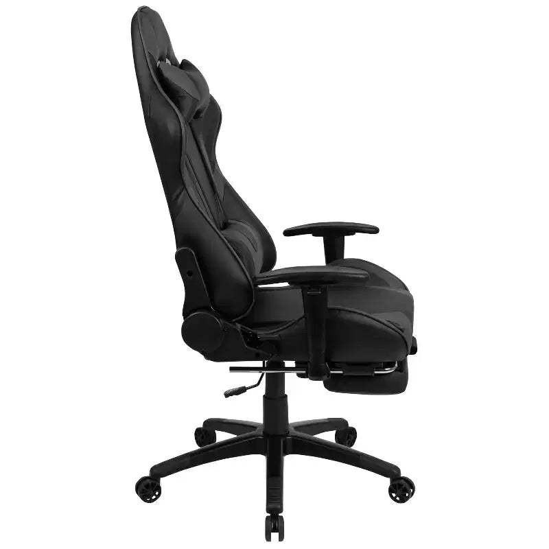 Fauteuil de jeu ergonomique Racing avec dossier inclinable et repose-pieds en similicuir rouge
