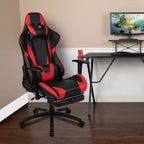 Fauteuil de jeu ergonomique Racing avec dossier inclinable et repose-pieds en similicuir rouge