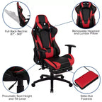 Fauteuil de jeu ergonomique Racing avec dossier inclinable et repose-pieds en similicuir rouge