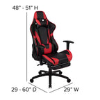 Fauteuil de jeu ergonomique Racing avec dossier inclinable et repose-pieds en similicuir rouge