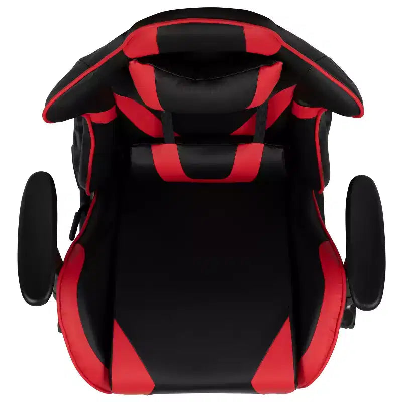 Fauteuil de jeu ergonomique Racing avec dossier inclinable et repose-pieds en similicuir rouge