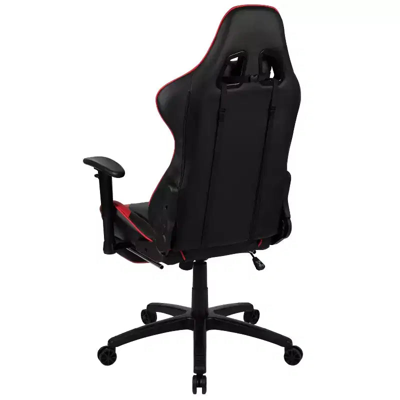 Fauteuil de jeu ergonomique Racing avec dossier inclinable et repose-pieds en similicuir rouge