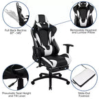 Fauteuil de jeu ergonomique Racing avec dossier inclinable et repose-pieds en similicuir rouge