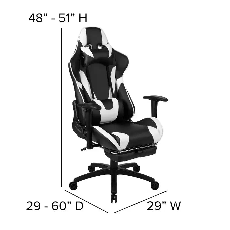 Fauteuil de jeu ergonomique Racing avec dossier inclinable et repose-pieds en similicuir rouge