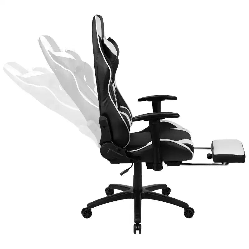 Fauteuil de jeu ergonomique Racing avec dossier inclinable et repose-pieds en similicuir rouge