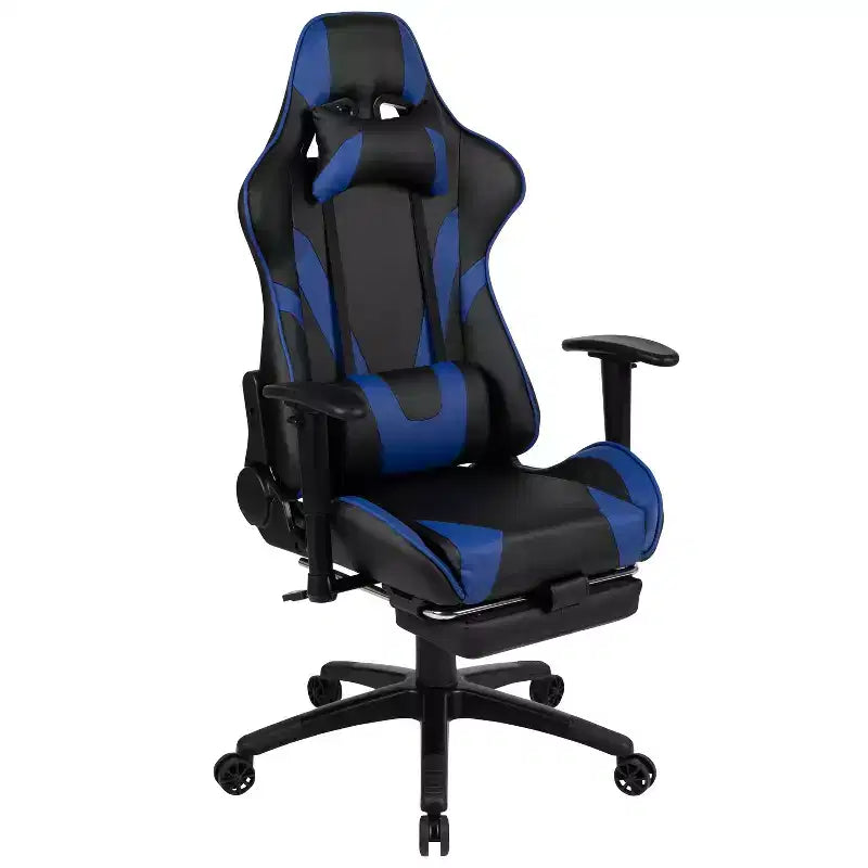 Fauteuil de jeu ergonomique Racing avec dossier inclinable et repose-pieds en similicuir rouge