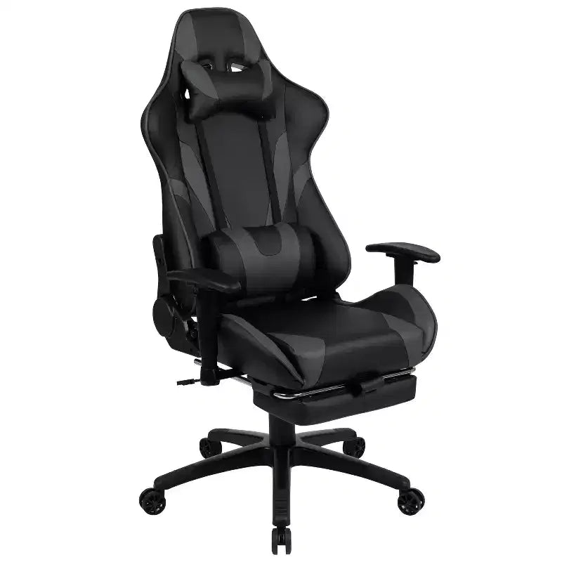 Fauteuil de jeu ergonomique Racing avec dossier inclinable et repose-pieds en similicuir rouge