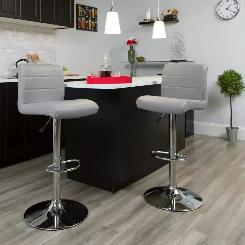 Tabouret de bar pivotant à roulettes, réglable en hauteur, avec base chromée