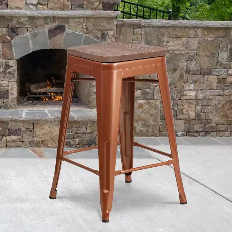 Tabouret de comptoir sans dossier de 24 po avec assise en bois