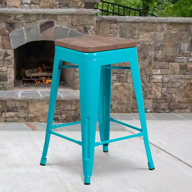 Tabouret de comptoir sans dossier de 24 po avec assise en bois