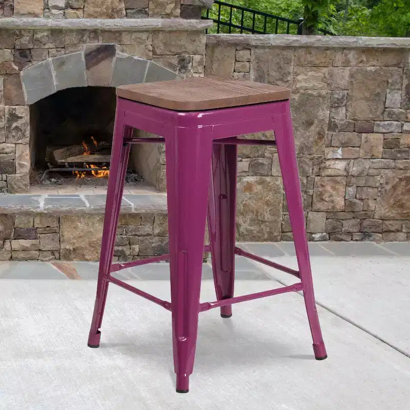 Tabouret de comptoir sans dossier de 24 po avec assise en bois