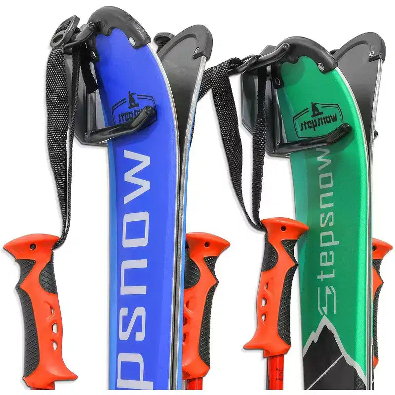 RaxGo Wall Mounted Ski Rack, Holds 2 Pairs of Skis & Skiing Poles or Snowboard, Set of 2 Hooks