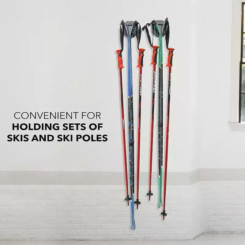 Range-chaussures de ski mural, peut contenir 2 paires de skis et bâtons ou un snowboard, 2 crochets