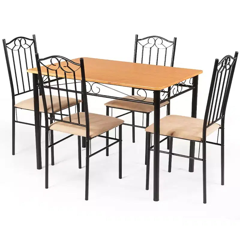 Ensemble de salle à manger 5 pièces en bois et métal, table de 76 cm et 4 chaises rembourrées, meubles de cuisine pour petit-déjeuner