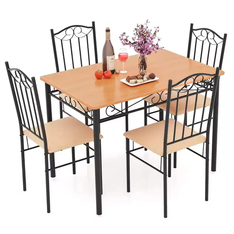 Ensemble de salle à manger 5 pièces en bois et métal, table de 76 cm et 4 chaises rembourrées, meubles de cuisine pour petit-déjeuner