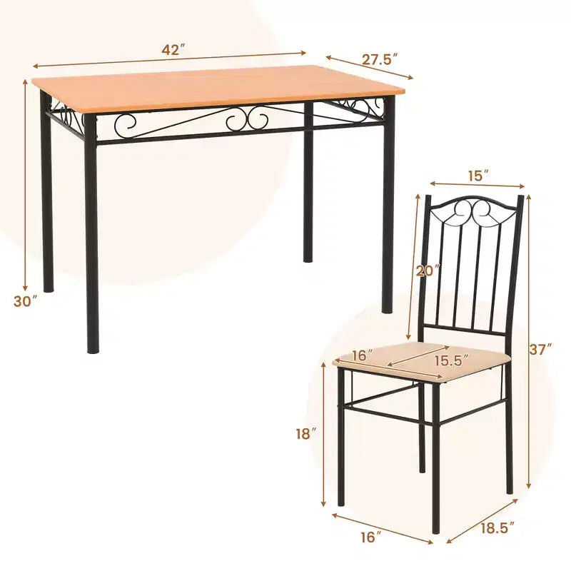 Ensemble de salle à manger 5 pièces en bois et métal, table de 76 cm et 4 chaises rembourrées, meubles de cuisine pour petit-déjeuner
