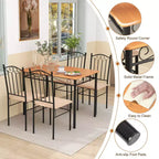 Ensemble de salle à manger 5 pièces en bois et métal, table de 76 cm et 4 chaises rembourrées, meubles de cuisine pour petit-déjeuner