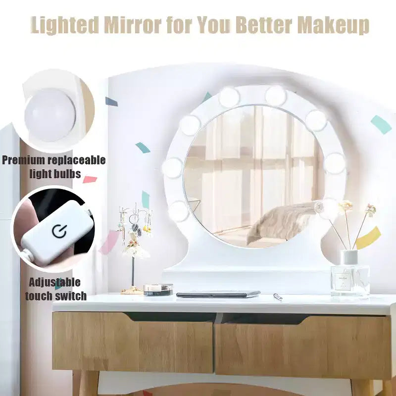 Miroir de courtoisie avec 8 ampoules dimmables, éclairage Noir Blanc Naturel