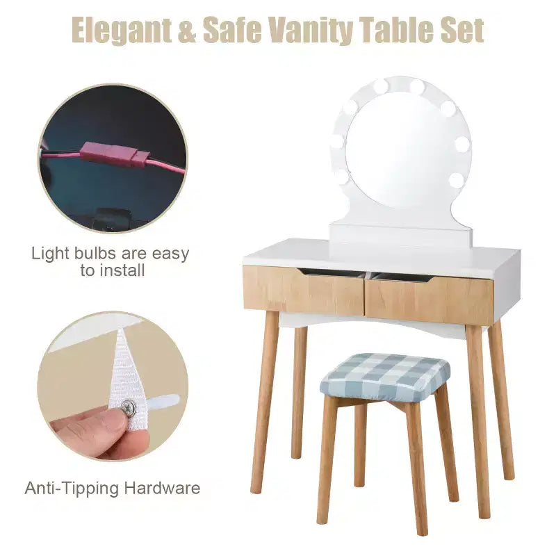 Miroir de courtoisie avec 8 ampoules dimmables, éclairage Noir Blanc Naturel